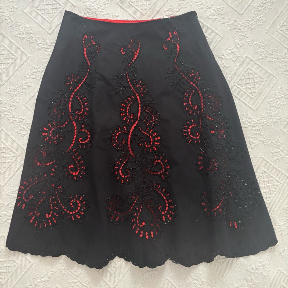 NWT Basil&Maude Elegant Black and Red Embroidered Skirt